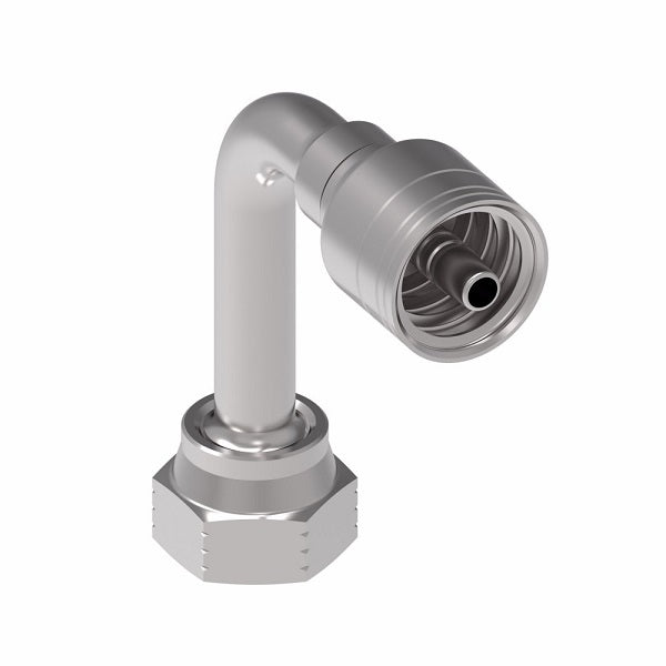 1A8FRC8TZ Aeroquip by Danfoss | Female ORS Swivel Long Drop 90° Elbow (FRC) Crimp Fitting | -08 Female O-Ring Face Seal Swivel x -08 Hose Barb | Zinc-Nickel Plated Steel