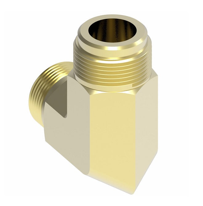 2003-6-5B Aeroquip by Danfoss | External Pipe/45° Flare 90° Elbow Adapter | -06 Male NPTF x -05 Male SAE 45° Flare | Brass