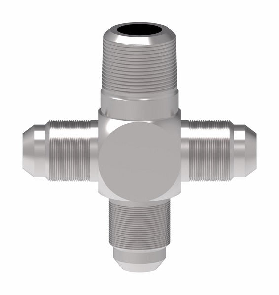 202003-6-6S Aeroquip by Danfoss | External Pipe/37° JIC Flare Cross Adapter | -06 Male NPTF x -06 Male 37° JIC Flare x -06 Male 37° JIC Flare x -06 Male 37° JIC Flare | Steel