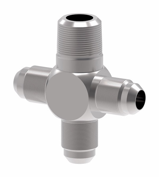 202003-6-6S Aeroquip by Danfoss | External Pipe/37° JIC Flare Cross Adapter | -06 Male NPTF x -06 Male 37° JIC Flare x -06 Male 37° JIC Flare x -06 Male 37° JIC Flare | Steel