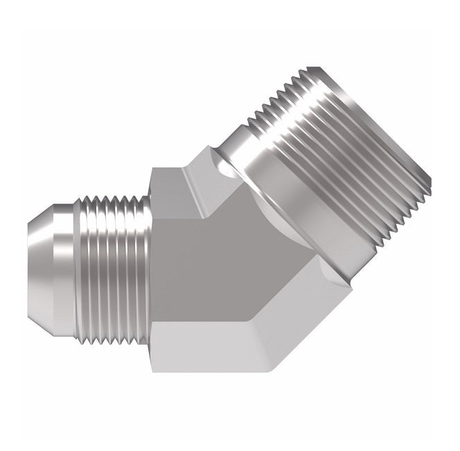 259-2023-4-6 Aeroquip by Danfoss | External Pipe/37° JIC Flare 45° Elbow Adapter | -04 Male NPTF x -06 Male JIC | Stainless Steel