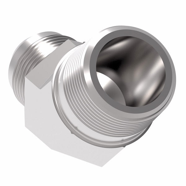 259-2023-4-6 Aeroquip by Danfoss | External Pipe/37° JIC Flare 45° Elbow Adapter | -04 Male NPTF x -06 Male JIC | Stainless Steel
