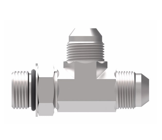 203005-4-4S Aeroquip by Danfoss | SAE ORB (adj.) Run/37° JIC Flare Tee Adapter | -04 Male SAE O-Ring Boss x -04 Male 37° JIC Flare x -04 Male 37° JIC Flare | Steel