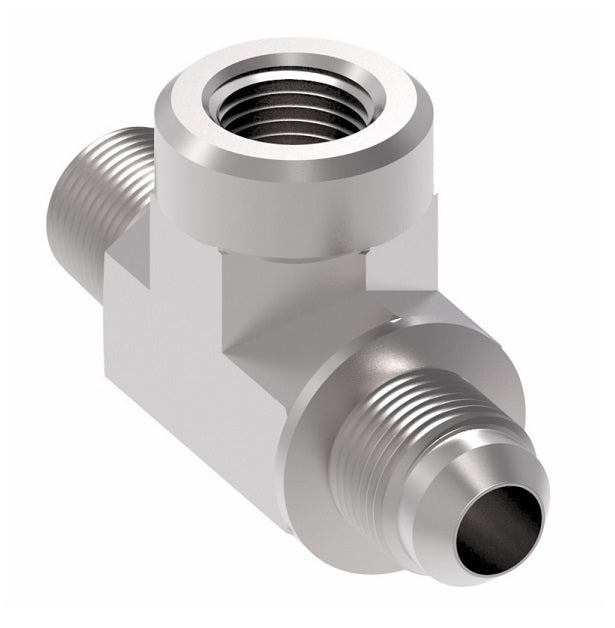 203103-6-8S Aeroquip by Danfoss | External Pipe/37° JIC Flare/Internal Pipe Branch Tee Adapter | -06 Male NPTF x -08 Male 37° JIC Flare x -06 Female NPTF | Steel