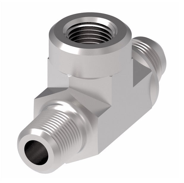 203103-4-6S Aeroquip by Danfoss | External Pipe/37° JIC Flare/Internal Pipe Branch Tee Adapter | -04 Male NPTF x -06 Male 37° JIC Flare x -04 Female NPTF | Steel