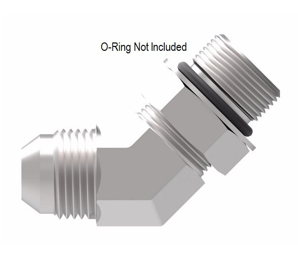 2061-1-8-10S Aeroquip by Danfoss | SAE ORB (adj.)/37° JIC Flare 45° Elbow Adapter (without O-Ring) | -08 Male SAE O-Ring Boss x -10 Male 37° JIC Flare | Steel