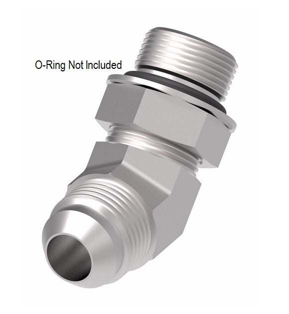 2061-1-8-10S Aeroquip by Danfoss | SAE ORB (adj.)/37° JIC Flare 45° Elbow Adapter (without O-Ring) | -08 Male SAE O-Ring Boss x -10 Male 37° JIC Flare | Steel