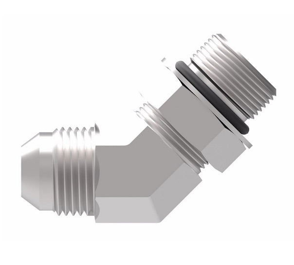 2061-16-16S Aeroquip by Danfoss | SAE ORB (adj.)/37° JIC Flare 45° Elbow Adapter | -16 Male SAE O-Ring Boss x -16 Male 37° JIC Flare | Steel