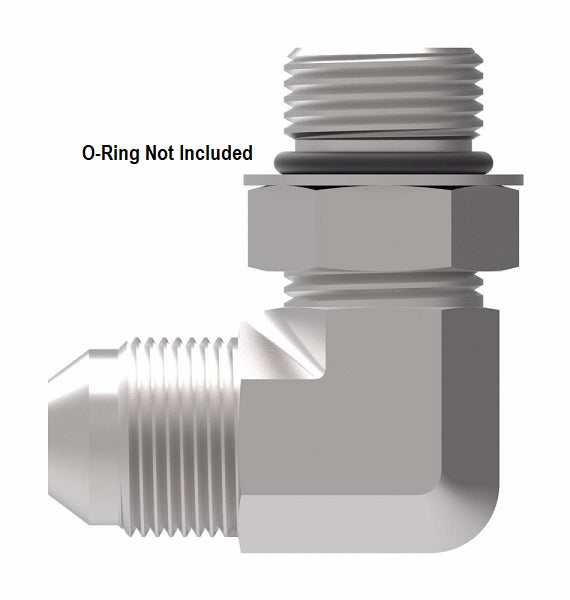 2062-1-12-8S Aeroquip by Danfoss | SAE ORB (adj.)/37° JIC Flare 90° Elbow Adapter (without O-Ring) | -12 Male SAE O-Ring Boss x -08 Male 37° JIC Flare | Steel