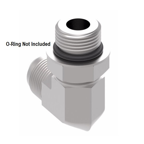 2062-1-12-16S Aeroquip by Danfoss | SAE ORB (adj.)/37° JIC Flare 90° Elbow Adapter (without O-Ring) | -12 Male SAE O-Ring Boss x -16 Male 37° JIC Flare | Steel