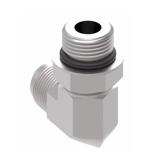 2062-12-20S Aeroquip by Danfoss | SAE ORB (adj.)/37° JIC Flare 90° Elbow Adapter | -12 Male SAE O-Ring Boss x -20 Male 37° JIC Flare | Steel