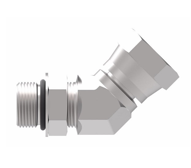 2067-4-4S Aeroquip by Danfoss | Internal Pipe NPSM Swivel/SAE ORB (Adj.) 45° Elbow Adapter | -04 Female NPSM x -04 Male SAE O-Ring Boss | Steel