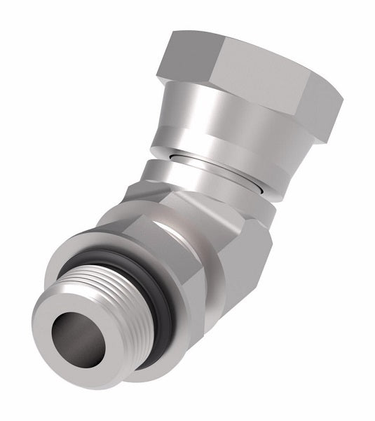 2067-6-4S Aeroquip by Danfoss | Internal Pipe NPSM Swivel/SAE ORB (Adj.) 45° Elbow Adapter | -06 Female NPSM x -04 Male SAE O-Ring Boss | Steel