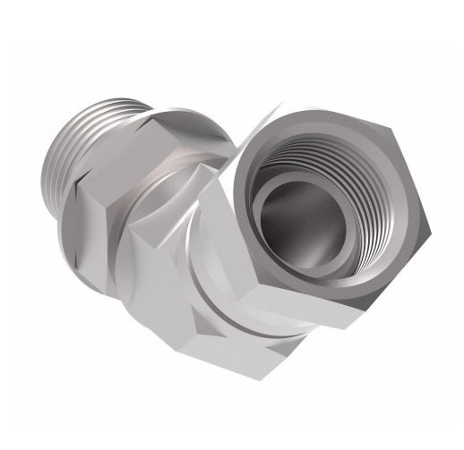 2067-6-4S Aeroquip by Danfoss | Internal Pipe NPSM Swivel/SAE ORB (Adj.) 45° Elbow Adapter | -06 Female NPSM x -04 Male SAE O-Ring Boss | Steel