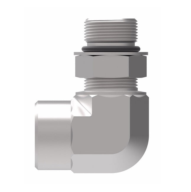 206801-4-6S Aeroquip by Danfoss | Internal Pipe/SAE ORB (Adj.) 90° Elbow Adapter | -04 Female NPTF x -06 Male SAE O-Ring Boss | Steel