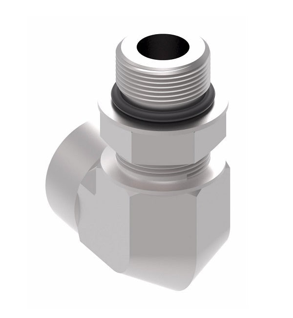 206801-4-6S Aeroquip by Danfoss | Internal Pipe/SAE ORB (Adj.) 90° Elbow Adapter | -04 Female NPTF x -06 Male SAE O-Ring Boss | Steel
