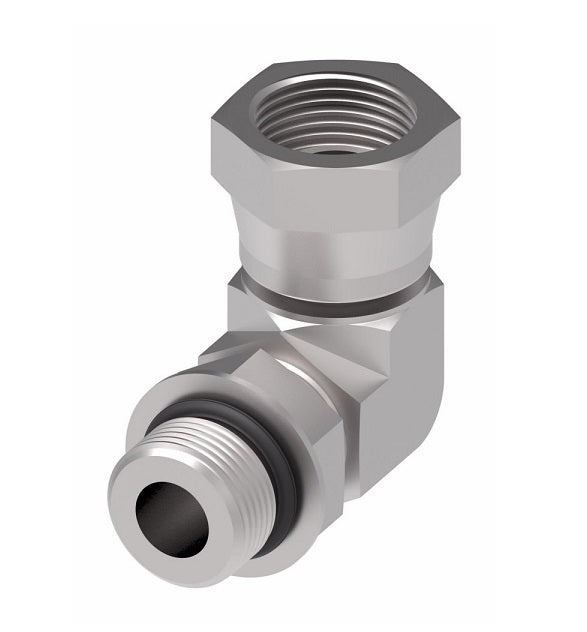 2068-6-6S Aeroquip by Danfoss | Internal Pipe NPSM Swivel/SAE ORB (Adj.) 90° Elbow Adapter | -06 Female NPSM x -06 Male SAE O-Ring Boss | Steel