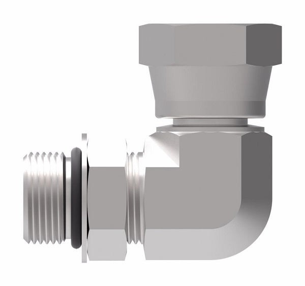 2068-4-4S Aeroquip by Danfoss | Internal Pipe NPSM Swivel/SAE ORB (Adj.) 90° Elbow Adapter | -04 Female NPSM x -04 Male SAE O-Ring Boss | Steel
