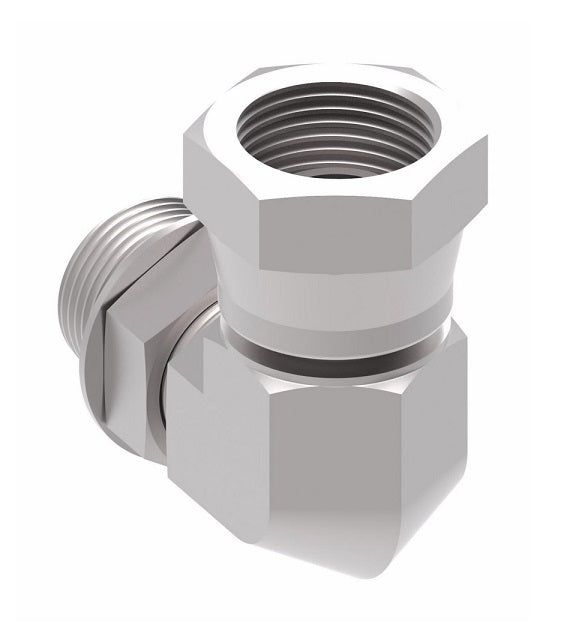 2068-6-4S Aeroquip by Danfoss | Internal Pipe NPSM Swivel/SAE ORB (Adj.) 90° Elbow Adapter | -06 Female NPSM x -04 Male SAE O-Ring Boss | Steel