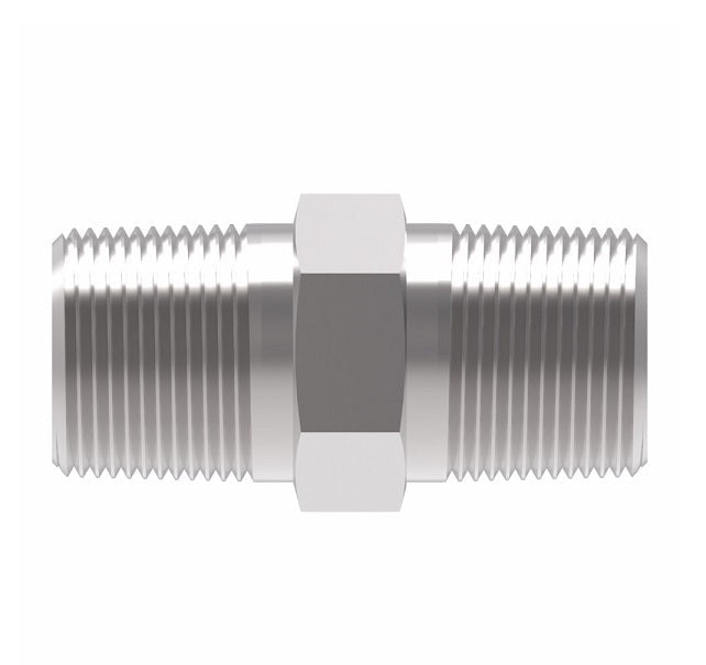 259-2083-6-4 Aeroquip by Danfoss | Nipple External Pipe/External Pipe Adapter | -06 Male NPTF x -04 Male NPTF | Stainless Steel