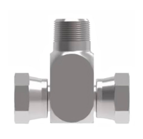 2254-12-12S Aeroquip by Danfoss | Internal Pipe Swivel (NPSM)/External Pipe Branch Tee Adapter | -12 Female NPSM x -12 Female NPSM x -12 Male NPTF | Steel