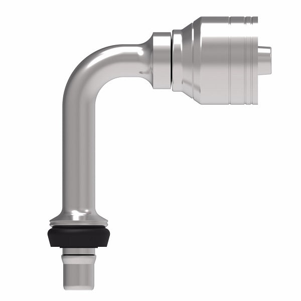 1A6MCC6 Aeroquip by Danfoss | Male STC (Snap to Connect) Hose End (MCC) Long Drop 90° Elbow | TTC Crimp Fitting | -06 Male STC x -06 Hose Barb | Steel