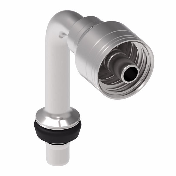 1A6MCC6 Aeroquip by Danfoss | Male STC (Snap to Connect) Hose End (MCC) Long Drop 90° Elbow | TTC Crimp Fitting | -06 Male STC x -06 Hose Barb | Steel
