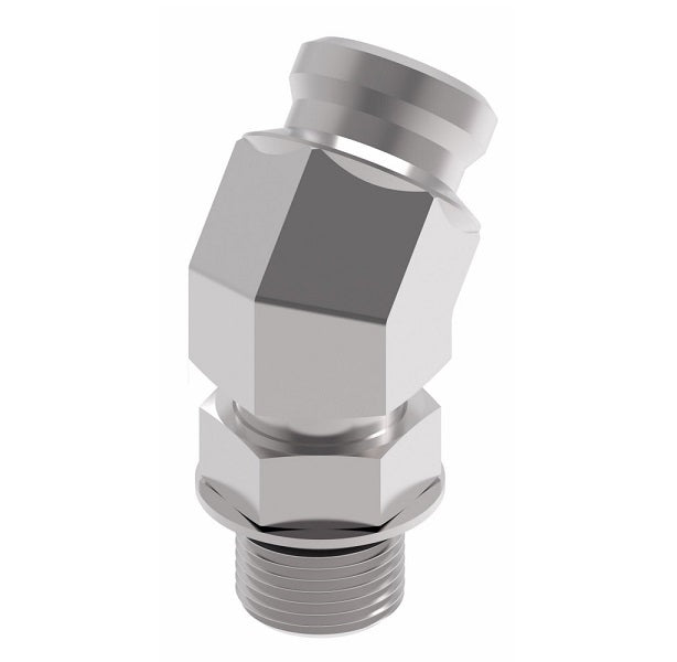 FF3038-1010S Aeroquip by Danfoss | Male SAE ORB to Female STC (Snap to Connect) 45° Elbow Adapter (FF) | -10 Male SAE O-Ring Boss x -10 Female STC | Steel