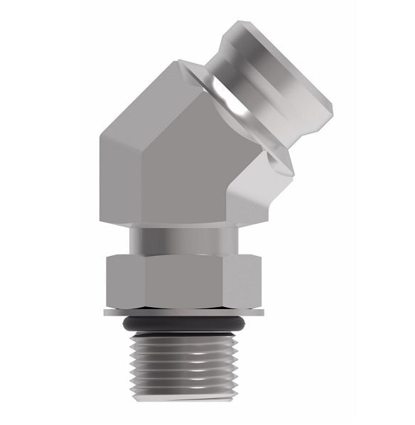 FF3038-0406S Aeroquip by Danfoss | Male SAE ORB to Female STC (Snap to Connect) 45° Elbow Adapter (FF) | -04 Male SAE O-Ring Boss x -06 Female STC | Steel