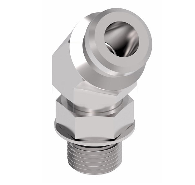 FF3038-1010S Aeroquip by Danfoss | Male SAE ORB to Female STC (Snap to Connect) 45° Elbow Adapter (FF) | -10 Male SAE O-Ring Boss x -10 Female STC | Steel