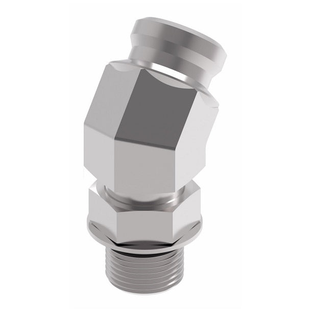 FF3065-1606S Aeroquip by Danfoss | Male ISO 6149 ORB (S-Series) to Female STC (Snap to Connect) 45° Elbow Adapter (FF) | M16 Male Metric O-Ring Boss x -06 Female STC | Steel