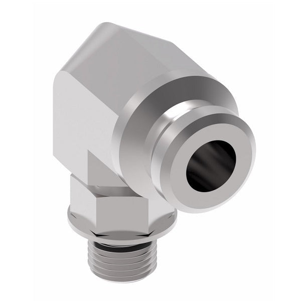 FF3067-1406S Aeroquip by Danfoss | Male ISO 6149 ORB (S-Series) to Female STC (Snap to Connect) 90° Elbow Adapter (FF) | M14 Male Metric O-Ring Boss x -06 Female STC | Steel