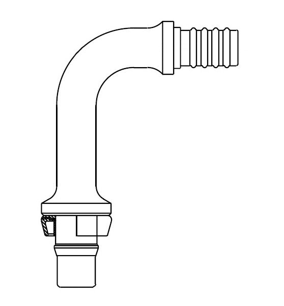 FJ2004-0808S Aeroquip by Danfoss | Nipple Assembly Male STC (Snap to Connect) Hose End (FJ) Long Drop 90° Elbow | -08 Male STC x -08 Hose Barb | Steel