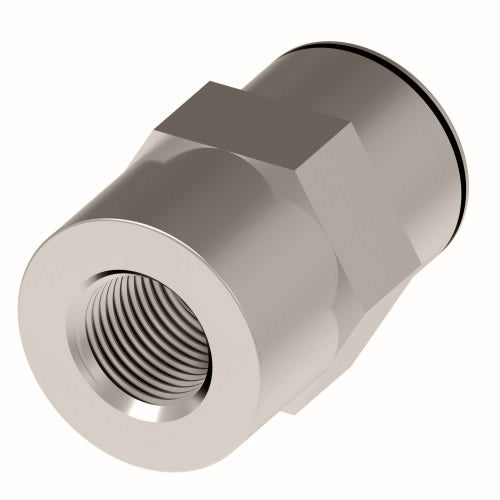 1166X6X6 by Danfoss | Push to Connect Adapter | Female Connector | 3/8" Tube OD x 3/8" Female Pipe | Nickel Plated Brass