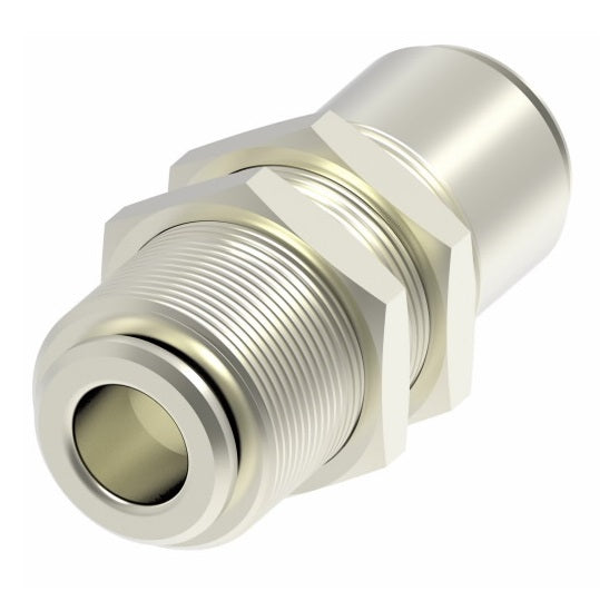 1174X2 by Danfoss | Push to Connect Adapter | Bulkhead Union | 1/8" Tube OD x 1/8" Tube OD | Nickel Plated Brass