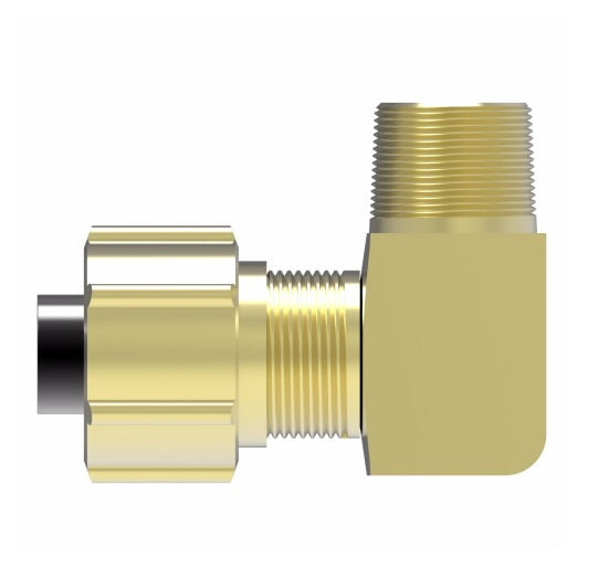1269X6 by Danfoss | Polyline Flareless Adapter | Male 90° Elbow | 3/8" Tube OD x 1/4" Male NPTF | Brass