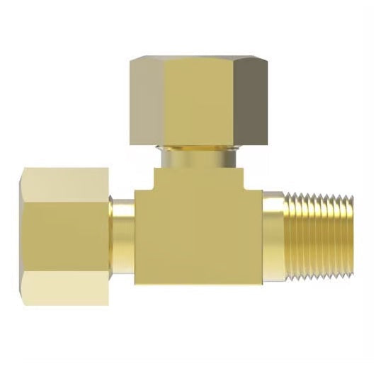 1271X4 by Danfoss | Polyline Flareless Adapter | Male Pipe Run Tee | 1/4" Tube OD x 1/8" Male NPTF x 1/4" Tube OD | Brass
