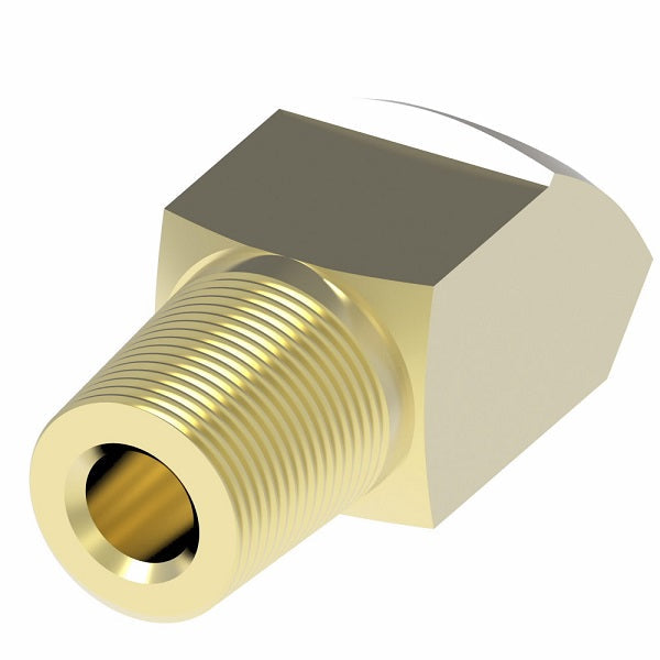 352X6 by Danfoss | Female Inverted Flare/Male Pipe 45° Elbow Adapter | 1/4" Male NPTF x 3/8" Female SAE Inverted Flare | Brass