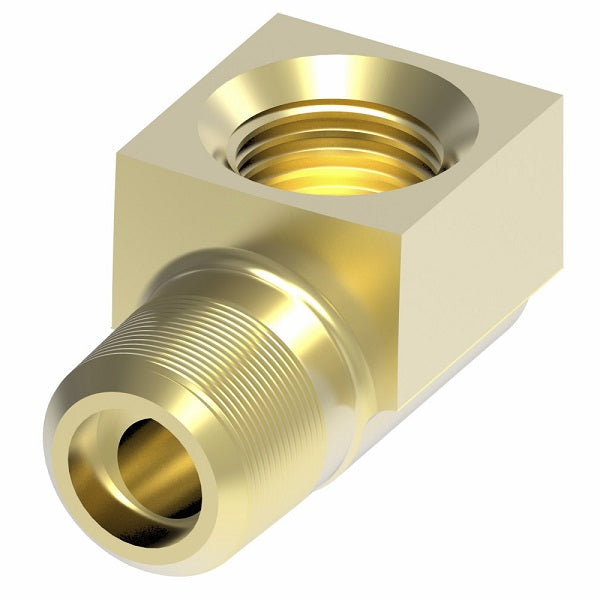 402X4X4 by Danfoss | Male NPTF/Inverted Flare 90° Elbow Adapter | 1/4" Male NPTF x 1/4" Female SAE Inverted Flare | Brass