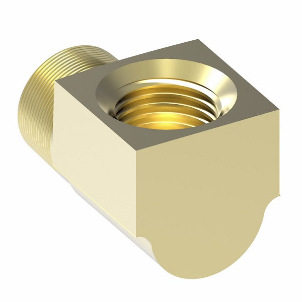 402X6 by Danfoss | Male NPTF/Inverted Flare 90° Elbow Adapter | 1/4" Male NPTF x 3/8" Female SAE Inverted Flare | Brass