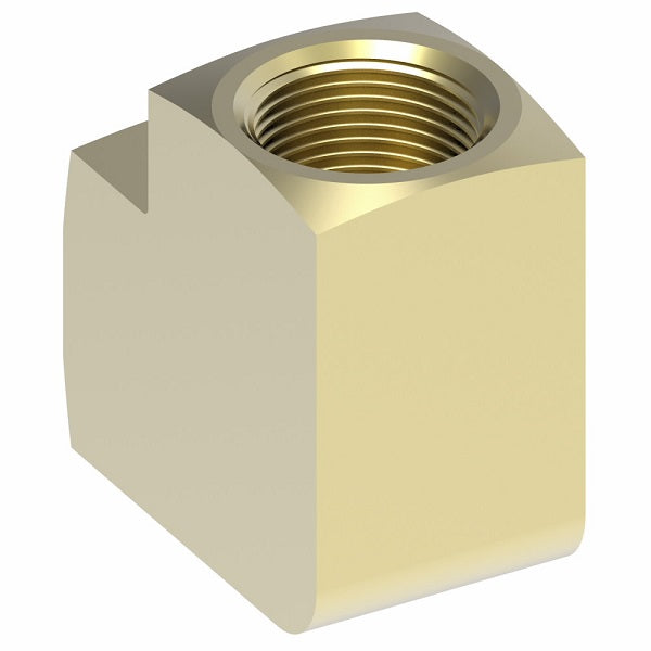 452X6 by Danfoss | Female NPTF/Inverted Flare 90° Elbow Adapter | 1/4" Female NPTF x 3/8" Female SAE Inverted Flare | Brass