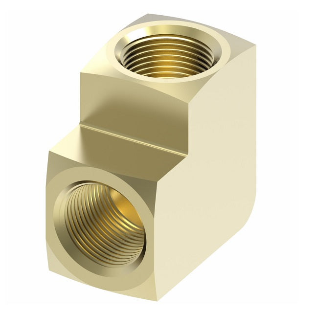 452X6 by Danfoss | Female NPTF/Inverted Flare 90° Elbow Adapter | 1/4" Female NPTF x 3/8" Female SAE Inverted Flare | Brass