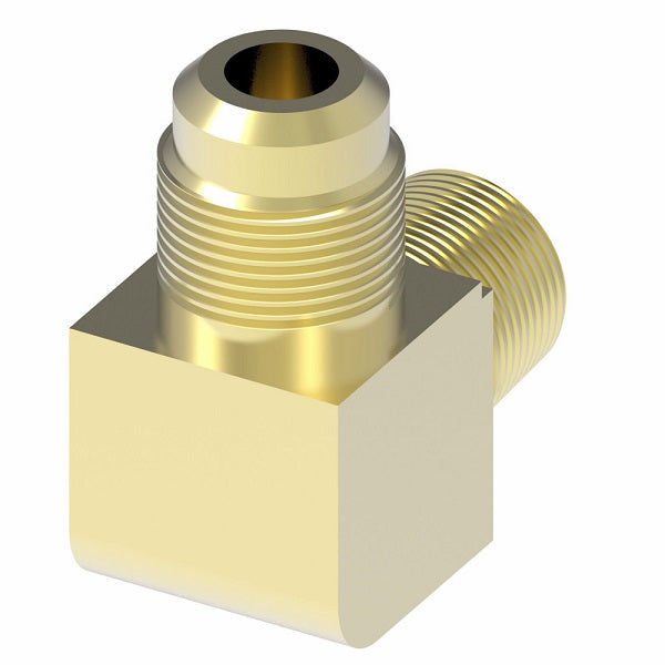 49X4X6 by Danfoss | Male Pipe/ SAE 45° Flare 90° Elbow Adapter | 3/8" Male NPTF x 1/4" Male SAE 45° Flare | Brass