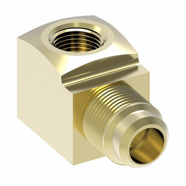 50X6 by Danfoss | Female Pipe/SAE 45° Flare 90° Elbow Adapter | 1/4" Female NPTF x 3/8" Male SAE 45° Flare | Brass