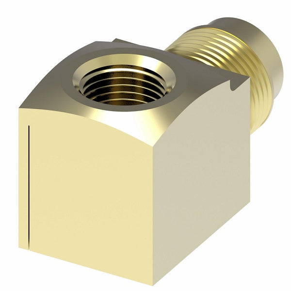50X4X4 by Danfoss | Female Pipe/SAE 45° Flare 90° Elbow Adapter | 1/4" Female NPTF x 1/4" Male SAE 45° Flare | Brass
