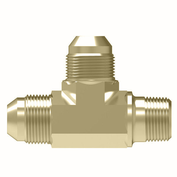 51X4Z by Danfoss | Male Pipe Run/SAE 45° Flare Tee Adapter (with Sealant) | 1/8" Male NPTF x 1/4" Male SAE 45° Flare x 1/4" Male SAE 45° Flare | Brass