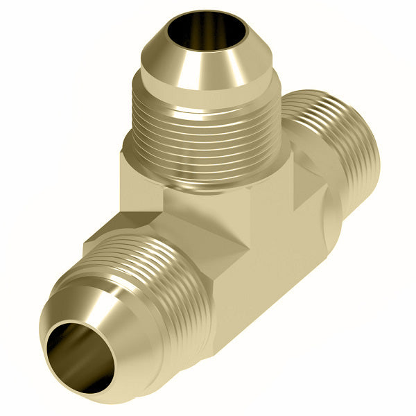 51X4 by Danfoss | Male Pipe Run/SAE 45° Flare Tee Adapter | 1/8" Male NPTF x 1/4" Male SAE 45° Flare x 1/4" Male SAE 45° Flare | Brass