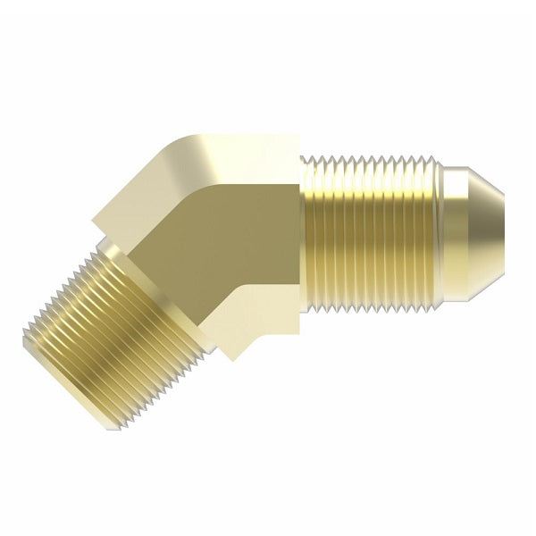 54X8X8 by Danfoss | Male Pipe/ SAE 45° Flare 45° Elbow Adapter | 1/2" Male NPTF x 1/2" Male SAE 45° Flare | Brass