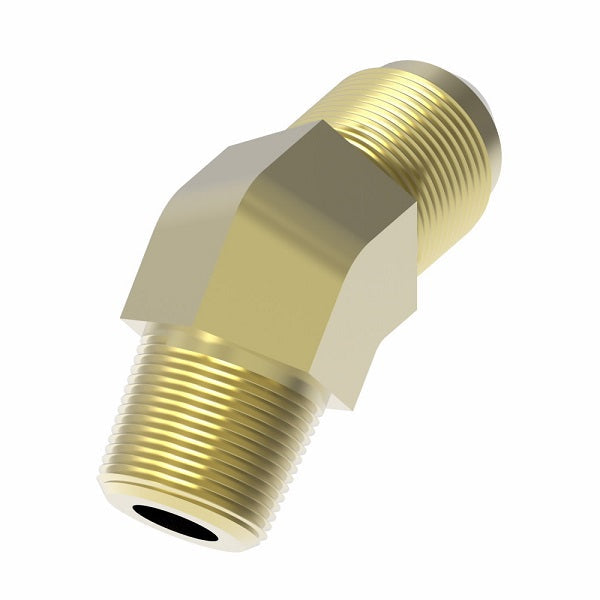 54x10x6 by Danfoss | Male Pipe/ SAE 45° Flare 45° Elbow Adapter | 3/8" Male NPTF x 5/8" Male SAE 45° Flare | Brass
