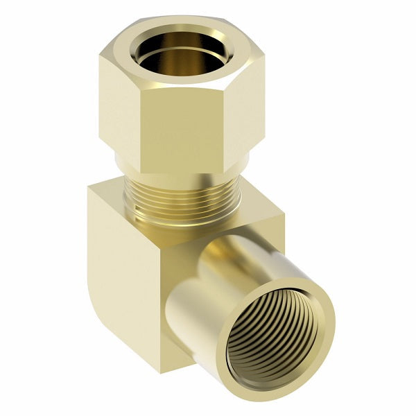 70X4 by Danfoss | Compression Fitting | Female Connector 90° Elbow | 1/4" Tube OD x 1/8" Female NPTF| Brass